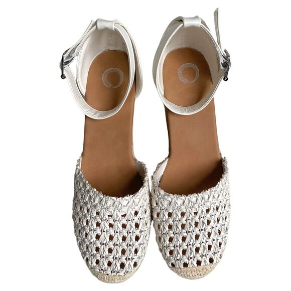 Journee Collection Espadrille Wedge Sandals Sierra White Jute Ankle Strap, Sz 10 - Picture 7 of 8